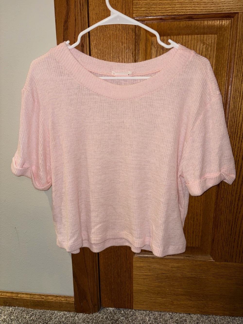 Lush Light Pink Short-Sleeve Boxy Knit Crop Top